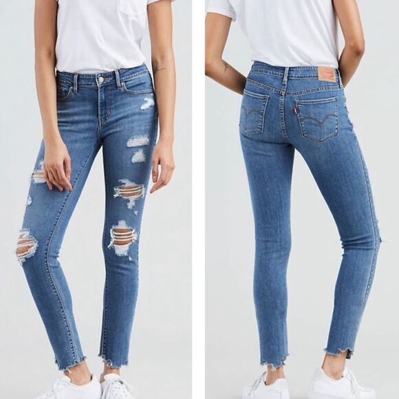 Levi’s 711 Skinny Distressed Raw Hem Mid Rise Jeans Size 28 - Picture 13 of 13